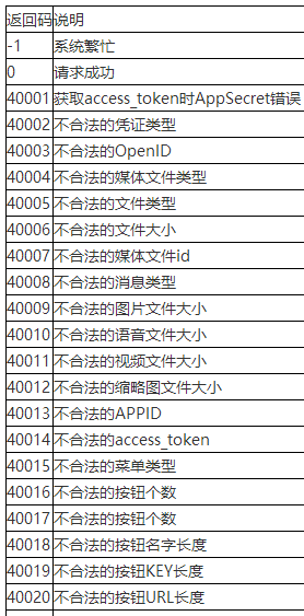 自定义菜单创建失败错误码参照表